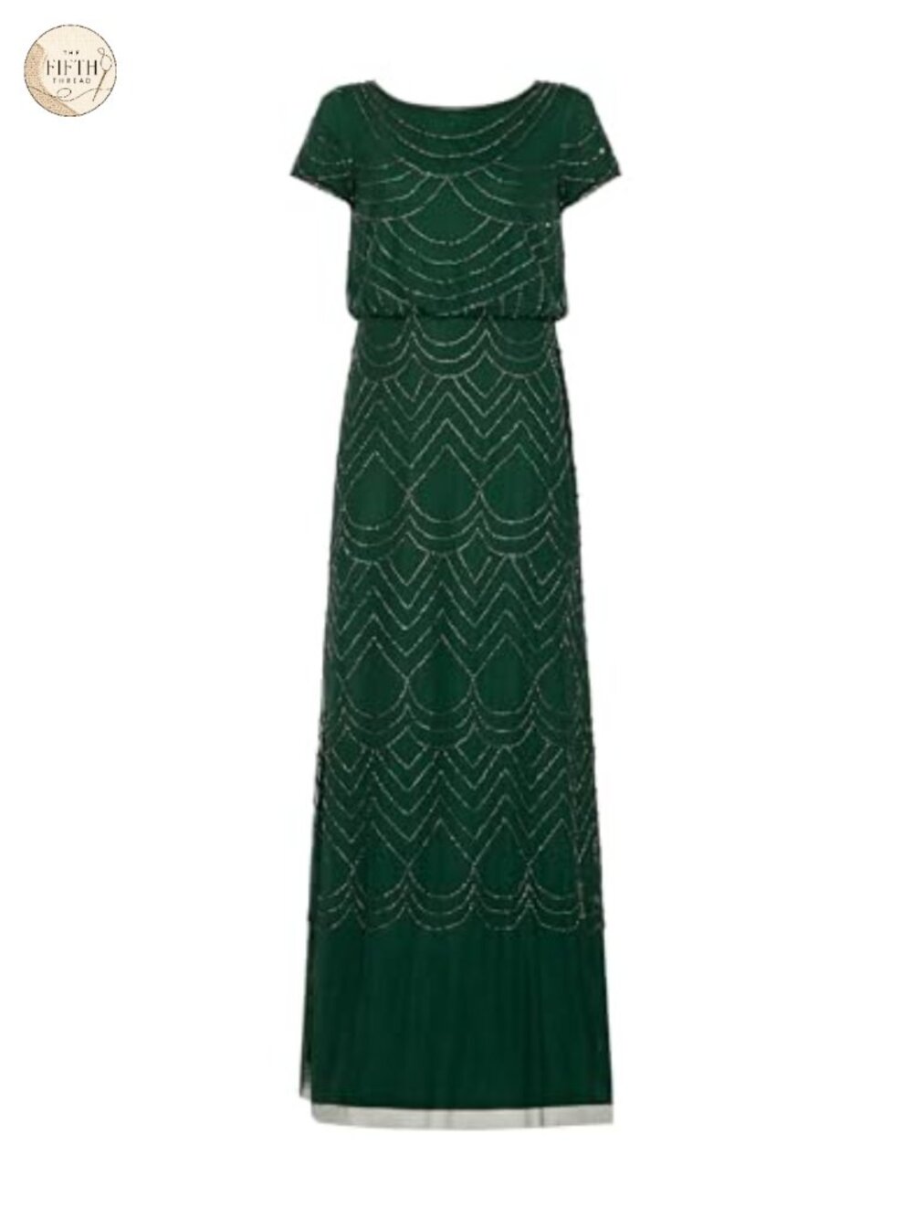 Women's Blouson Beaded Formal Gown Boat Neck Short Sleeve